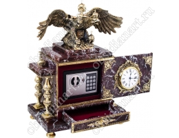 Часы сейф «Русь-1» из яшмы со шкатулкой и бронзовым двуглавым орлом