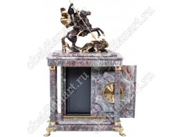 Подарочный сейф с часами из мрамора «Чудо Георгия о Змие» с бронзовой скульптурой Георгия Победоносца