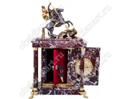 Каминные часы из яшмы «Змееборец» с сейфом и бронзовым Георгием Победоносцем