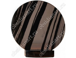 Зеркало из черного прозрачного обсидиана на подставке из обсидиана, диаметр 18 см