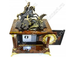 Часы-сейф «Русь» из обсидиана со статуэткой Георгия Победоносца
