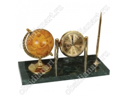 Часы на подставке из мрамора с глобусом и ручкой, арт. 1231199