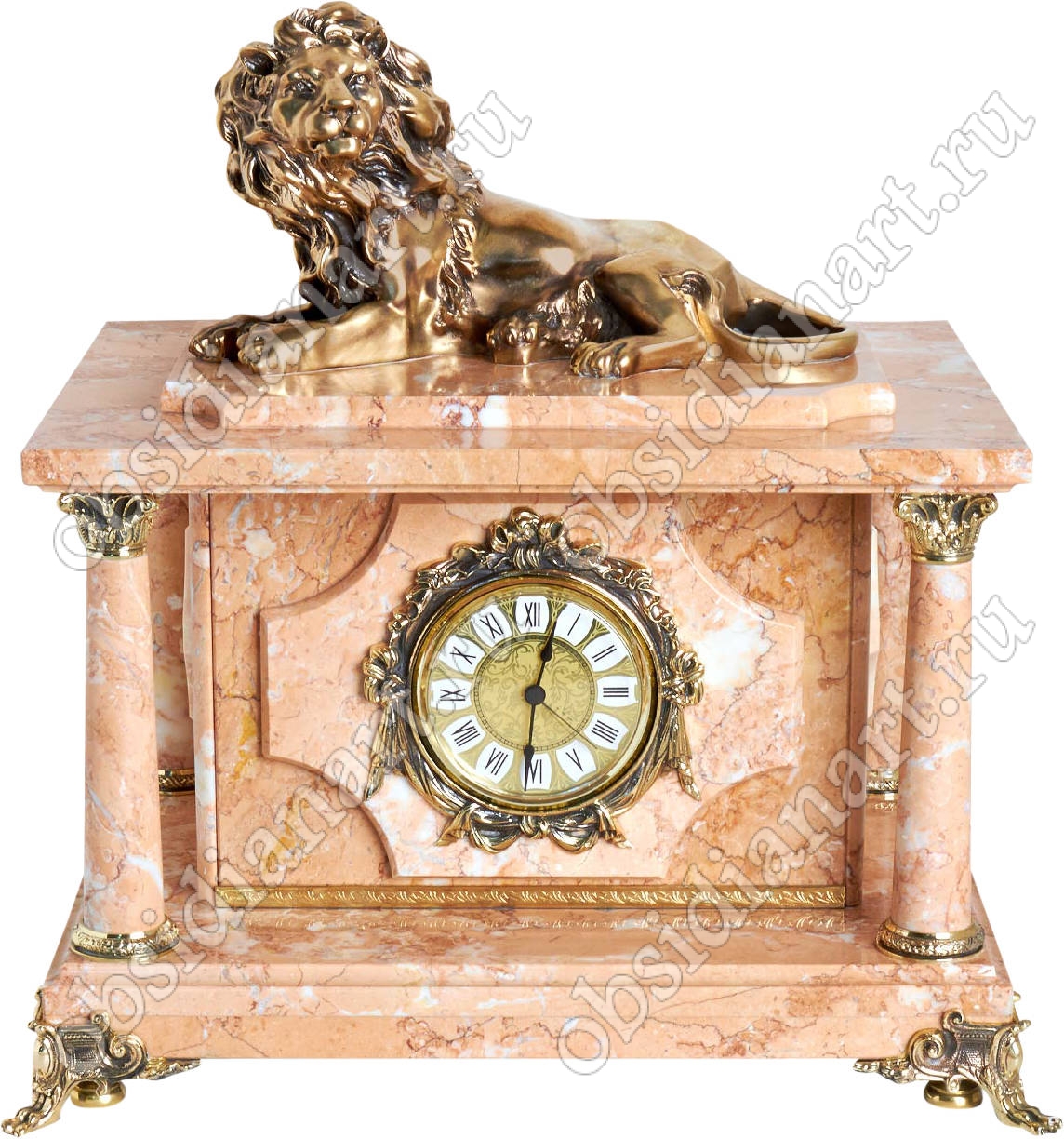 Премиальные часы из натурального мрамора с секретным сейфом и бронзовым львом