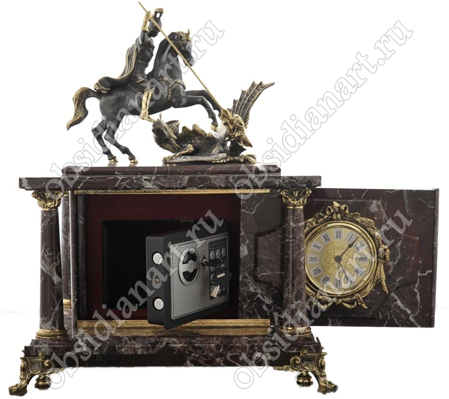 Настольные часы в подарок с секретным сейфом и бронзовым Георгием Победоносцем