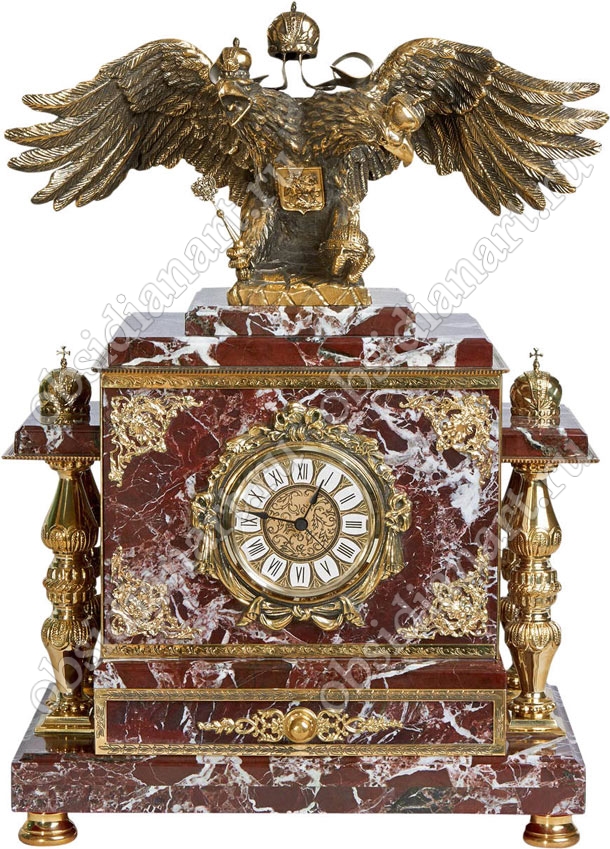 «Русь», Сейф встроенный в часы из камня со шкатулкой и бронзовым двуглавым орлом