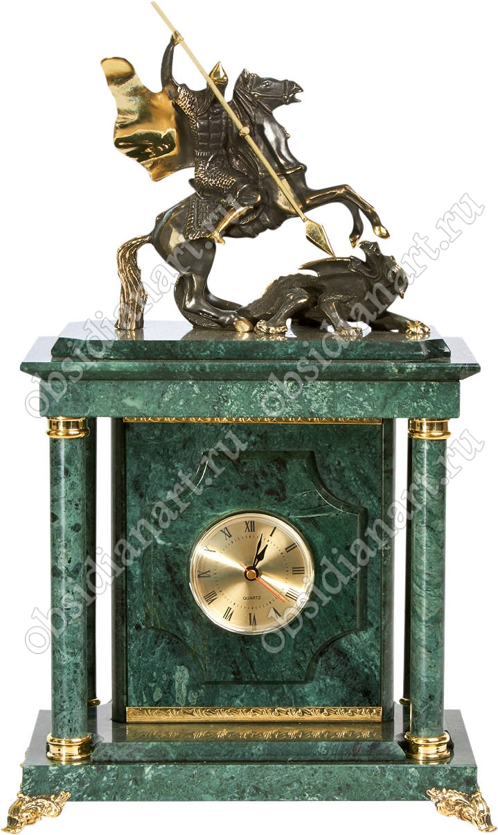 Подарочные сейф-часы «Победоносец» из мрамора с бронзовым Георгием Победоносцем