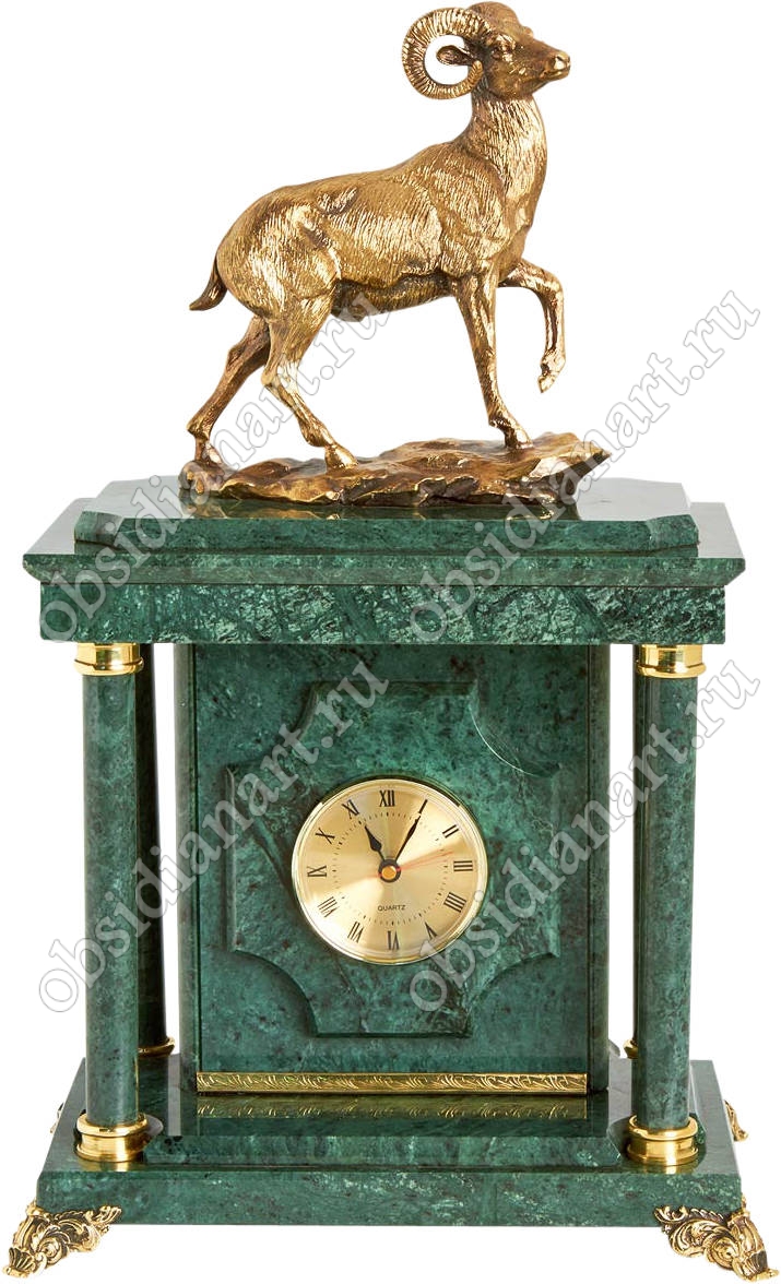 Настольный сейф с часами «Козел» из натурального мрамора с бронзовым козлом
