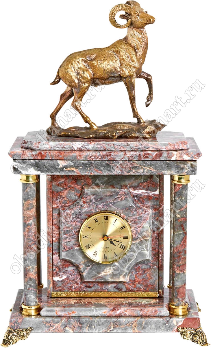 Премиальные часы из мрамора «Козерог» с сейфом и бронзовой скульптурой козла