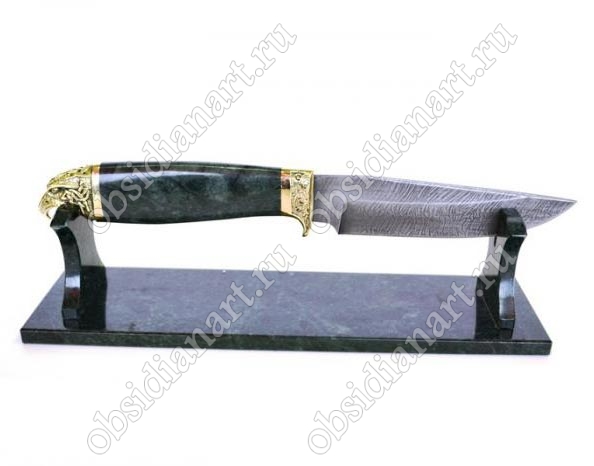 Подарочный нож из дамасской стали и мрамора ручной работы «Сокол». Подставка из мрамора