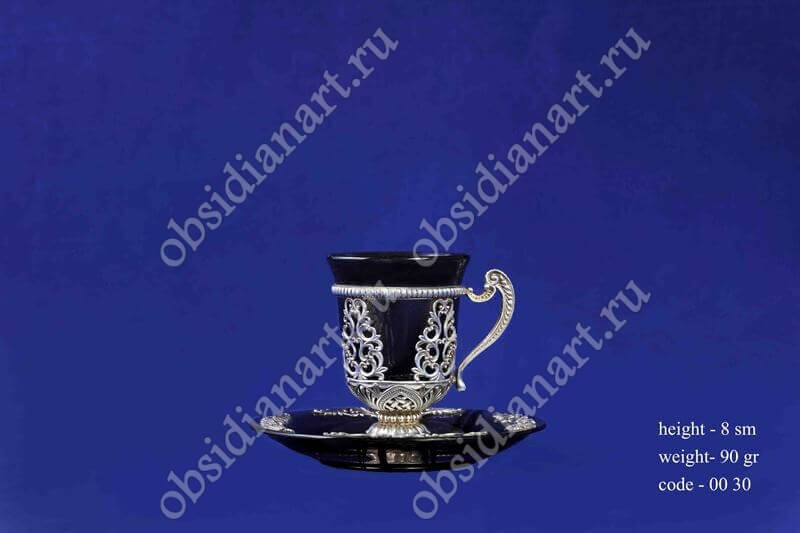 Кофейная пара из серебра и обсидиана арт.fj-0030