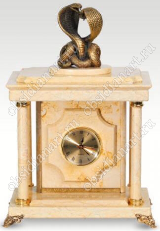 Малые часы-сейф «Танцующие кобры» из мрамора с бронзовыми кобрами
