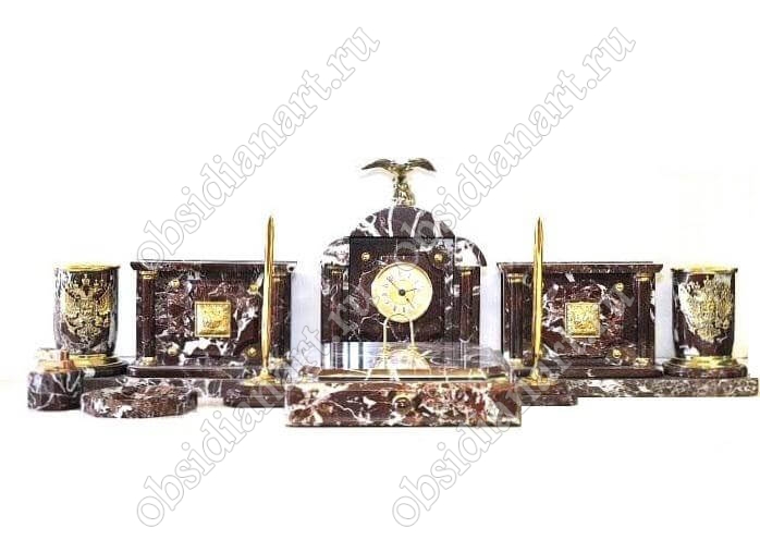 Письменные наборы из яшмы «Гранада» с фигуркой орла из бронзы