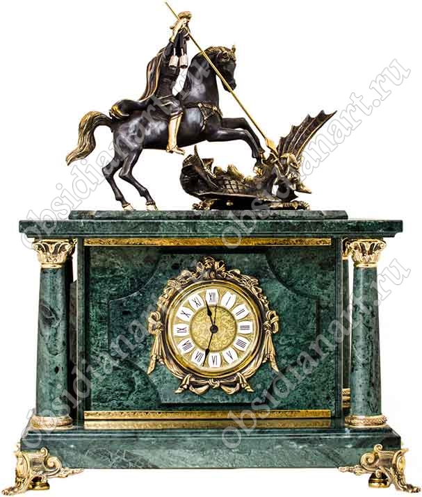 Часы-сейф «Москва» из зеленого мрамора с бронзовой скульптурой Георгия Победоносца